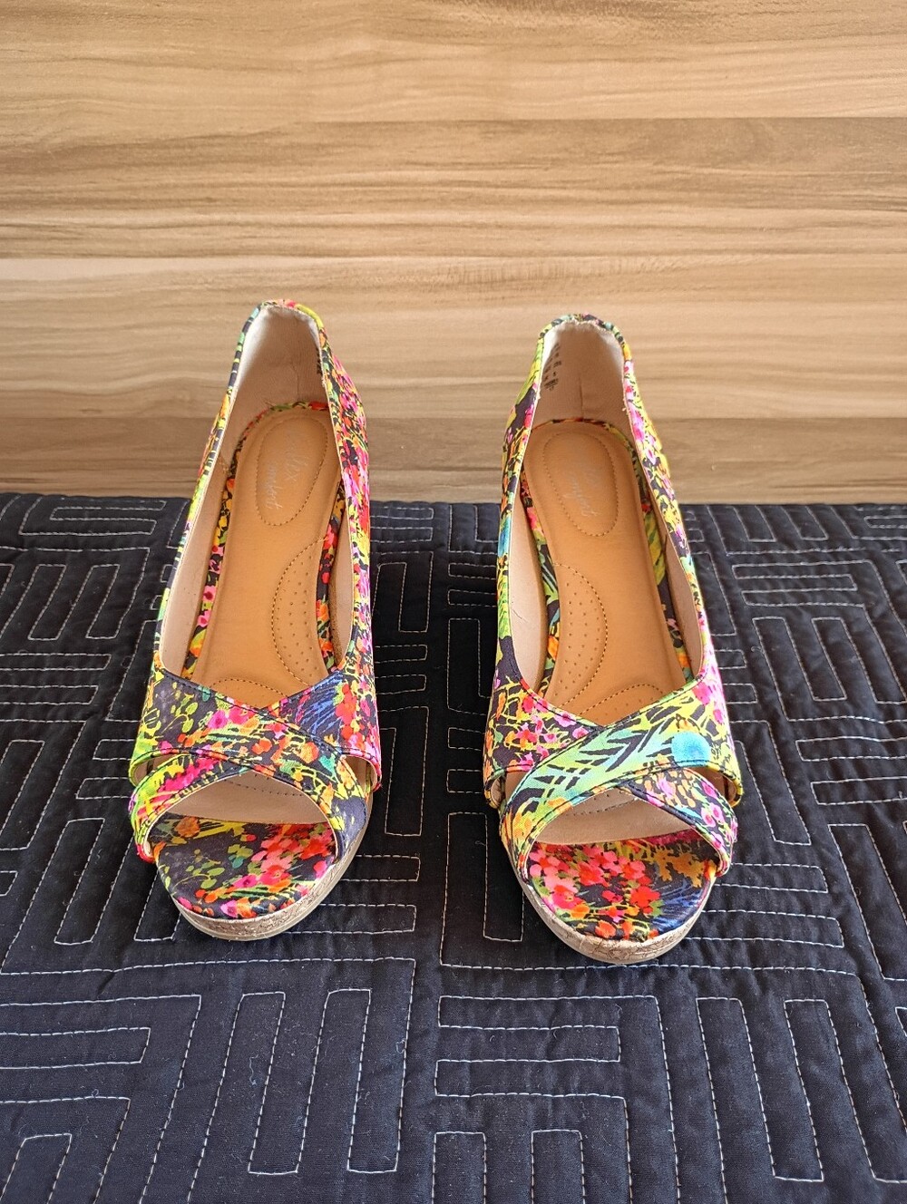 Women’s Multicolor Floral Peep-Toe Wedge Heels